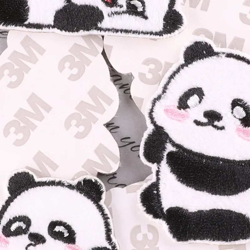 Self-adhesive Cute Chinese Panda Patches Embroidery Appliques Sewing Supplies Decorative Handmade Gift Box Badges Car Sticker