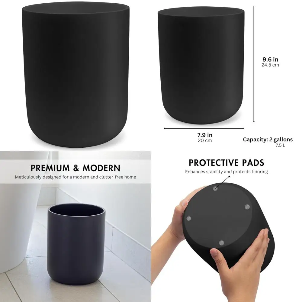 

Compact Matte Black Round Trash Can, 2 Gallon / 7.5 Liter Mini Wastebasket for Small Spaces, Ideal for Bathrooms, Offices, Desks