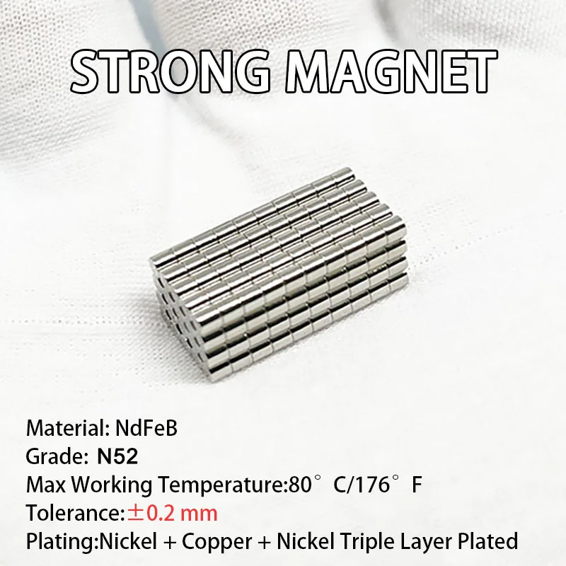 10/50/100/200PCS Rotondo 2mm X 2mm Forte Magnete N52 Permanente NdFeB 2*2 Potente Magnete Magnetico Imane Disco Magnete Standard 2x2