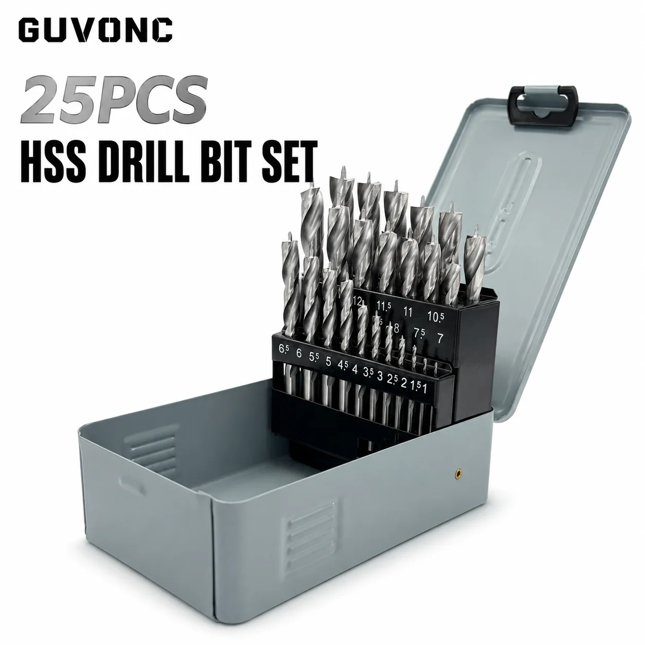 25PCS 1‑13mm HSS Drill Bit Set High Speed Steel Twist Bits Woodworking Drilling Tool with Metal Box