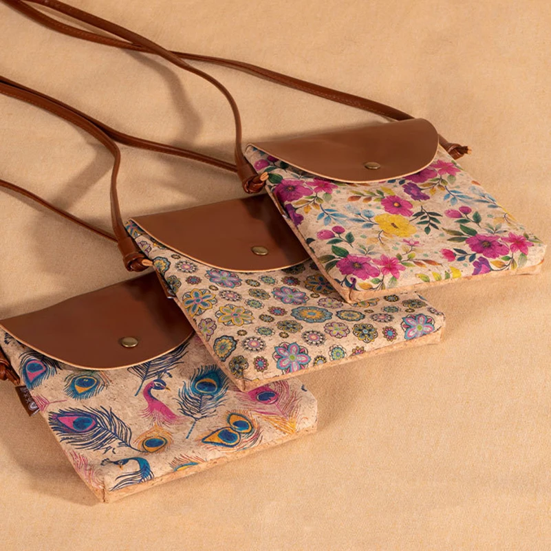 

Набор из 3 сумок-кроссбоди: ретро-стиль, пробковая кожа, цветочный принт, пэчворк, ПУ, большая вместимость, сумка-конверт для телефона