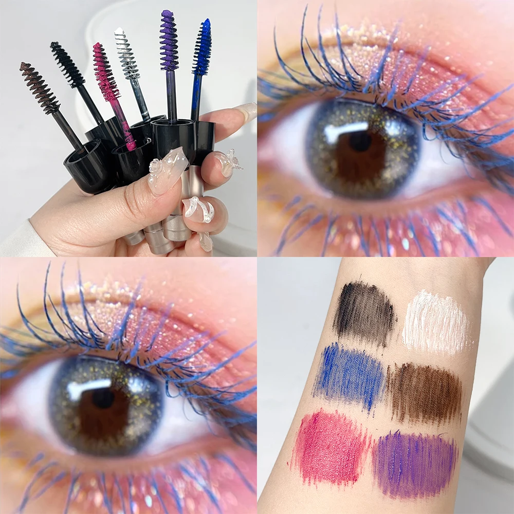 Máscara de pestañas resistente al agua, máscara de pestañas de secado rápido, larga duración, extensión de rizado, maquillaje de ojos 3D, Color azul, rosa y blanco