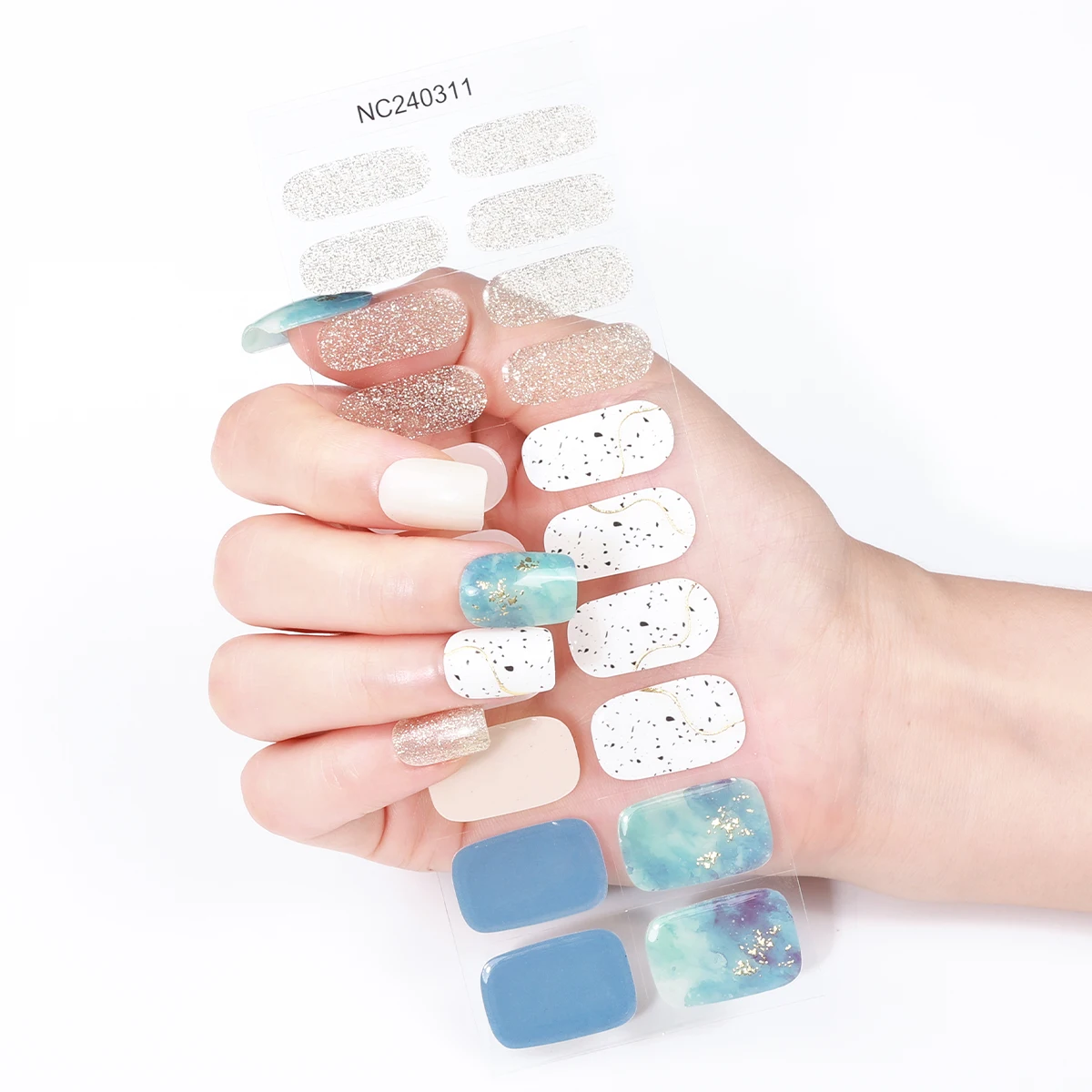 40pcs Gradient Semi-Cured Gel Nail Strips Winter Gradient Adhesive Sliders Gel Polish Nail Stickers DIY Manicure UV Lamp Need