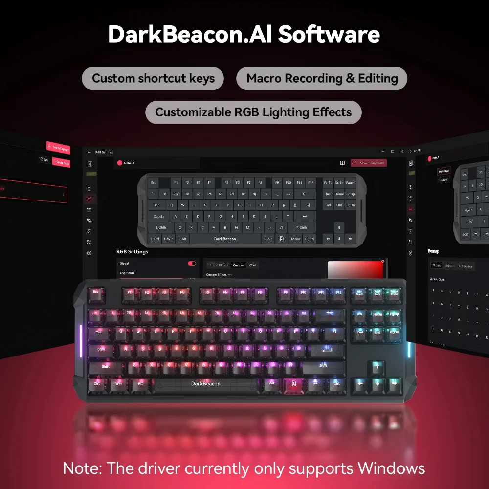 다크비콘 65% 80% 레이아웃 저소음 기계식 컴퓨터 키보드 68키 87키 컴팩트 유선 USB 키보드 PC 게임용 업무용