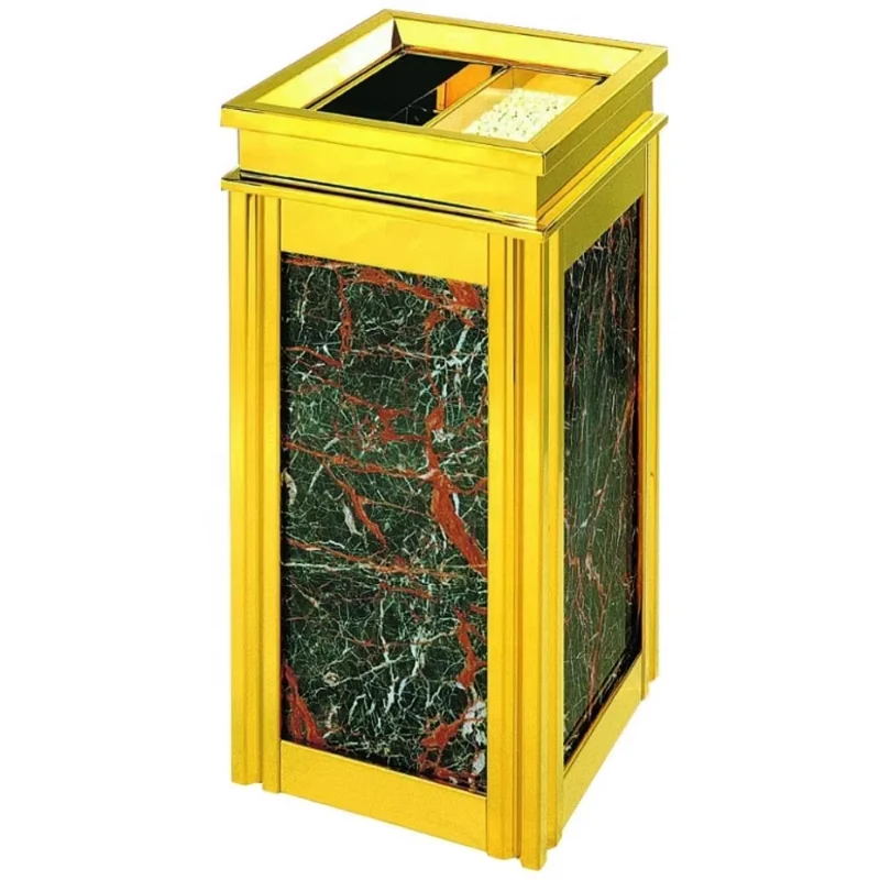 

Commercial hotel vertical marble steel trash can with ashtray stainless steel trash can for restaurant lobby use