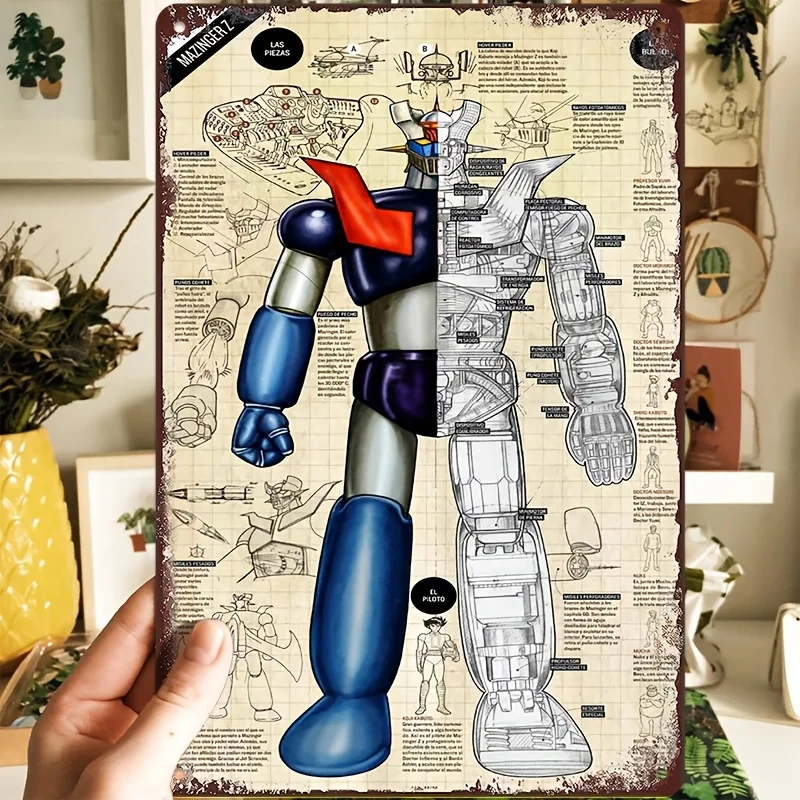 Mazinger Z' 40th Anniversary Metall-Aluminium-Schild – Vintage-Roboter-Design, wasser- und staubdichte Wandkunst für Zuhause, Schlafzimmer, Ca