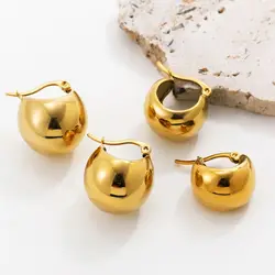 Glossy Semi-spherical Hollowed U Shaped Stainless Steel Earrings for Women Geometric Chunky Classic Ear Buckle Punk Jewelry