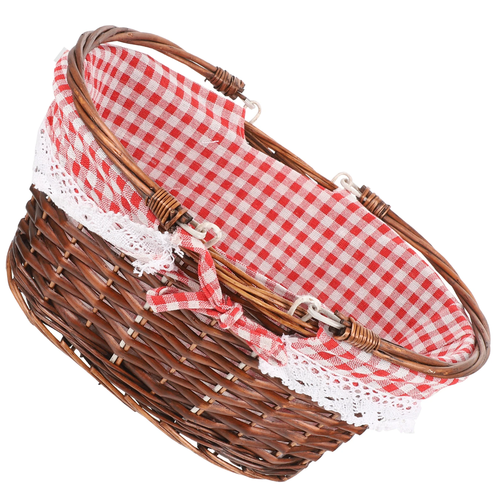 

Picnic Basket Brown Red Check Baskets With H H Portable Woven Storage Basket Home Decor Rustic