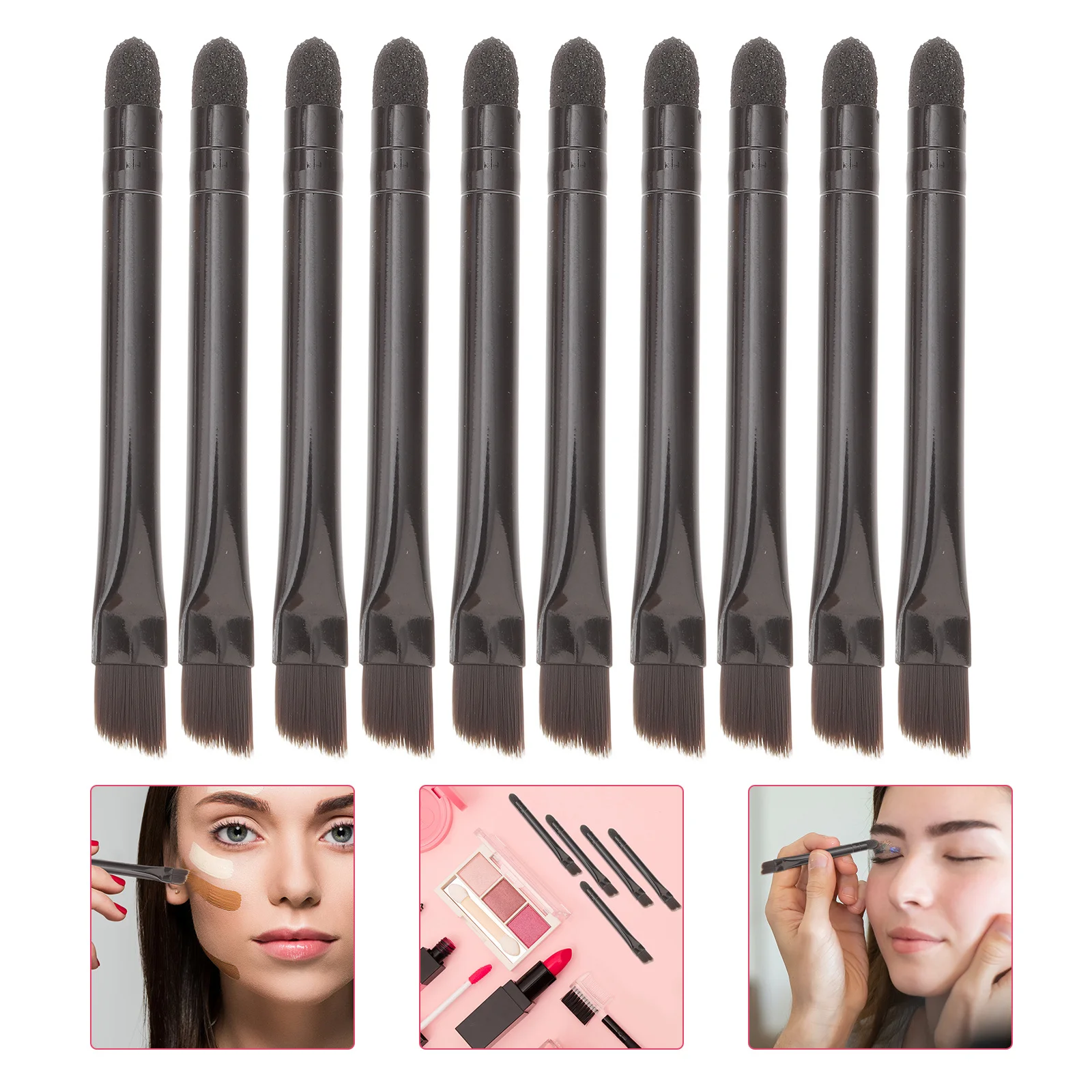 

10Pcs Double Ended Eye Shadow Makeup Brushes Nylon Stainless Steel Durable Brush Set for Women Eyeshadow Sponge Brush