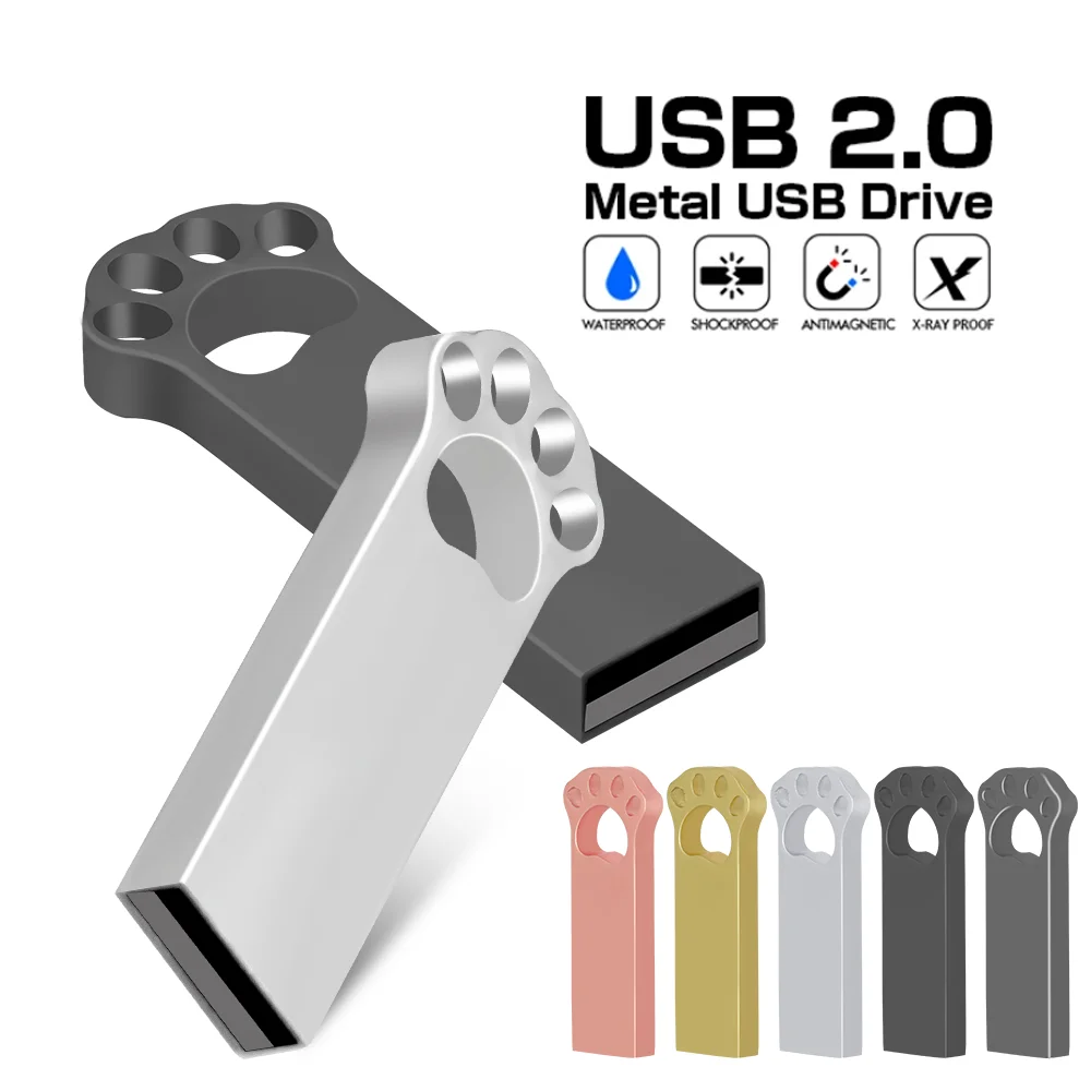 

Bear Paw Metal USB Flash Drive 128GB Real Capacity Pen Drive 64GB Silver Memory Stick 32GB Real Capacity Pendrive 16GB 8GB