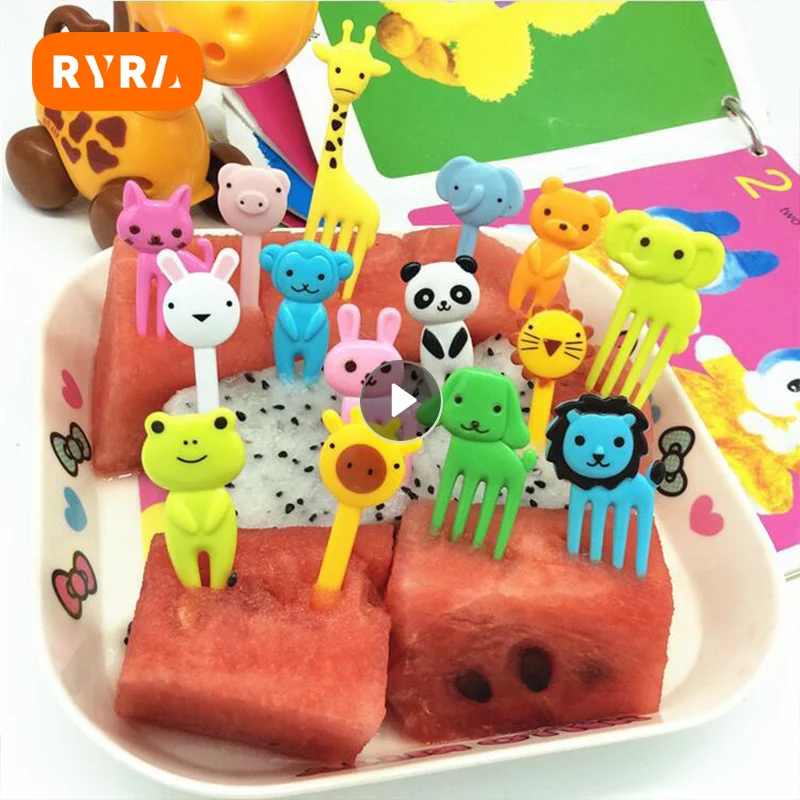 Animal Fruit Fork Food Grade Plastic Mini Cartoon Kids Cake Fruit Toothpick Bento Lunch Dessert Accessories Party Decor Supplies