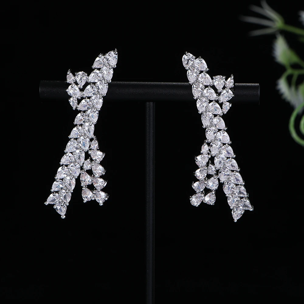 Luxury Fashion X -Shape Letter Watterdrop Stud Earrings For Women Wedding Cubic Zircon Crystal African Dubai A0128