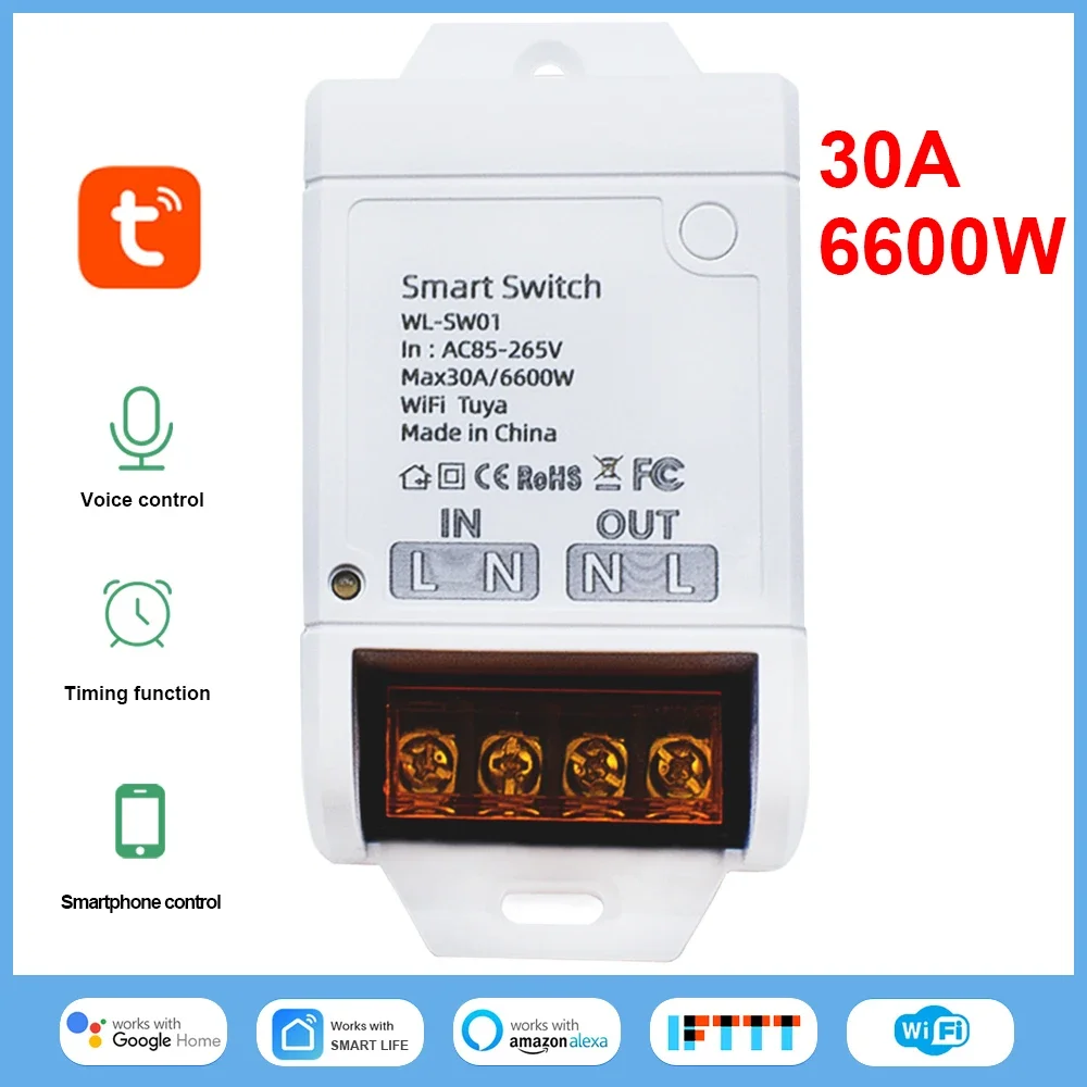 Tuya Smart Switch WIFI / ZIGBEE 6600W / 4000W 30A 20A Smart Relay Module  Wireless Remote Control Work With Alexa