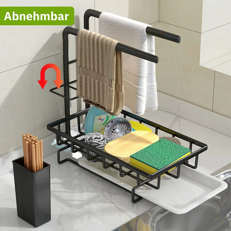 Sink Organizer With Drip Tray, Kitchen Organizer For Storage Kitchen, Sponge Holder, Kitchen Utensil Holder