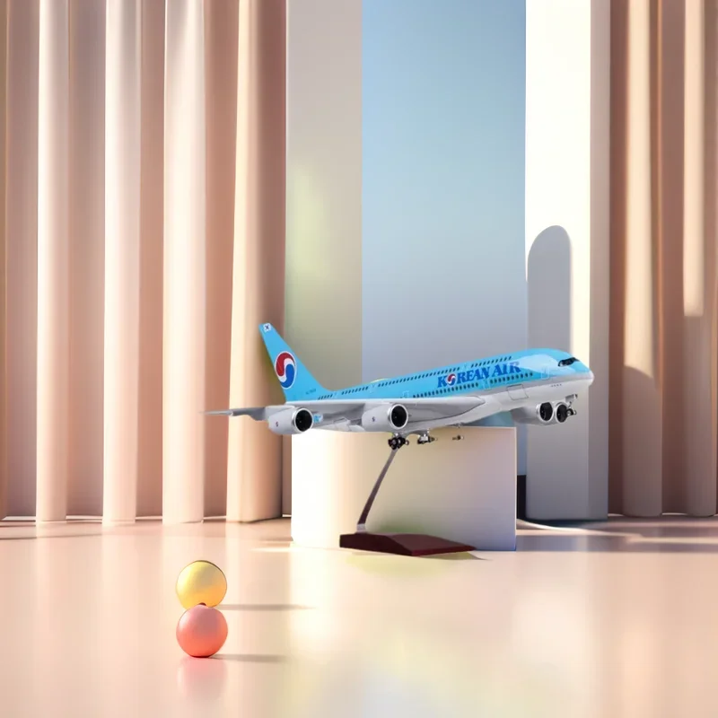 

Aircraft Model Toy A380 Korea Airways Model Plane 47CM Resin Diecast 380 Airplanes Model Airplane with LED Light Ornaments