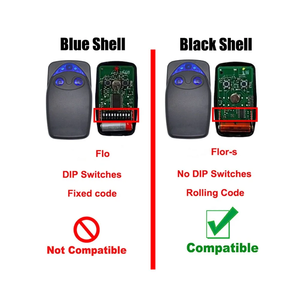 YIOU FLORS FLO2RS FLO4RS FLO2RE FLO4RE ERA ONE INTI O4 ON2 ON4 ON2E ON4E Garage Door Remote Control 433.92MHz Rolling Code