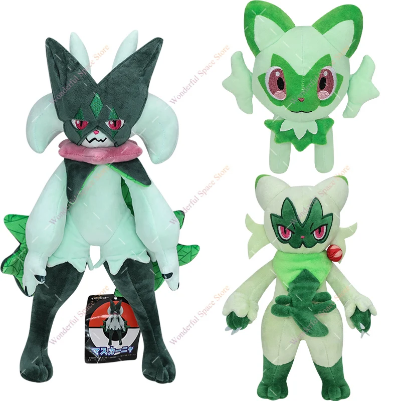 Anime Meowscarada Evolution Line Plüschfigur Sprigatito Floragato Weiche Baumwoll-Stoffpuppe Anime-Sammlerstück Geburtstagsgeschenk für Fans