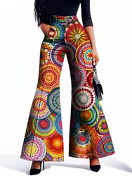 High Waist Pattern Print Flare Leggings Summer Autumn Women Fashion Bodycon Trousers Club Pants Slim Trousers Female Streetwear