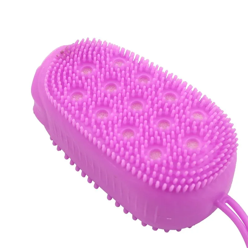 Double Side Silicone Bubble Bath Body Brush with Soap Storage Sponge Massage Scalp Scrubber Skin Clean Shower Exfoliating Mitt