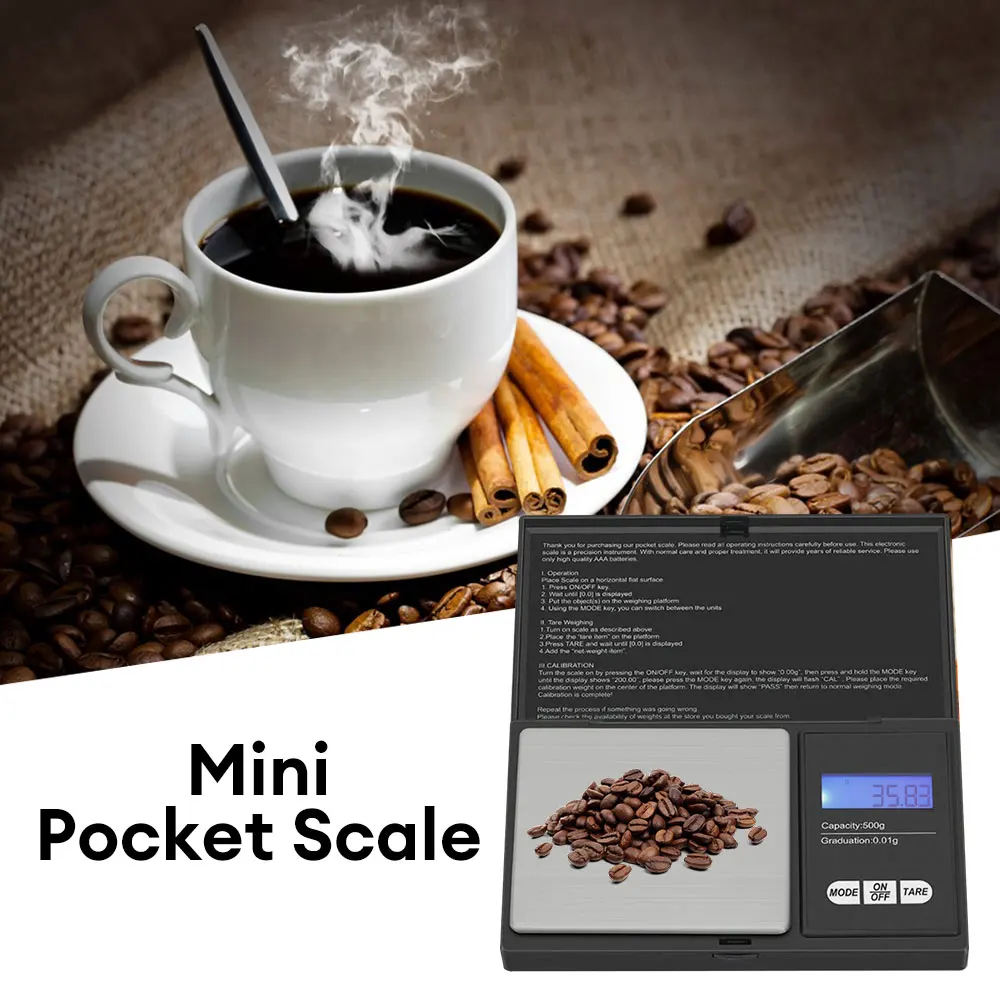 Mini Pocket Scale 500g High Precision Stainless Steel Electronic Scale Portable Gold Gram Balance Weight Scale Jewelry Condiment