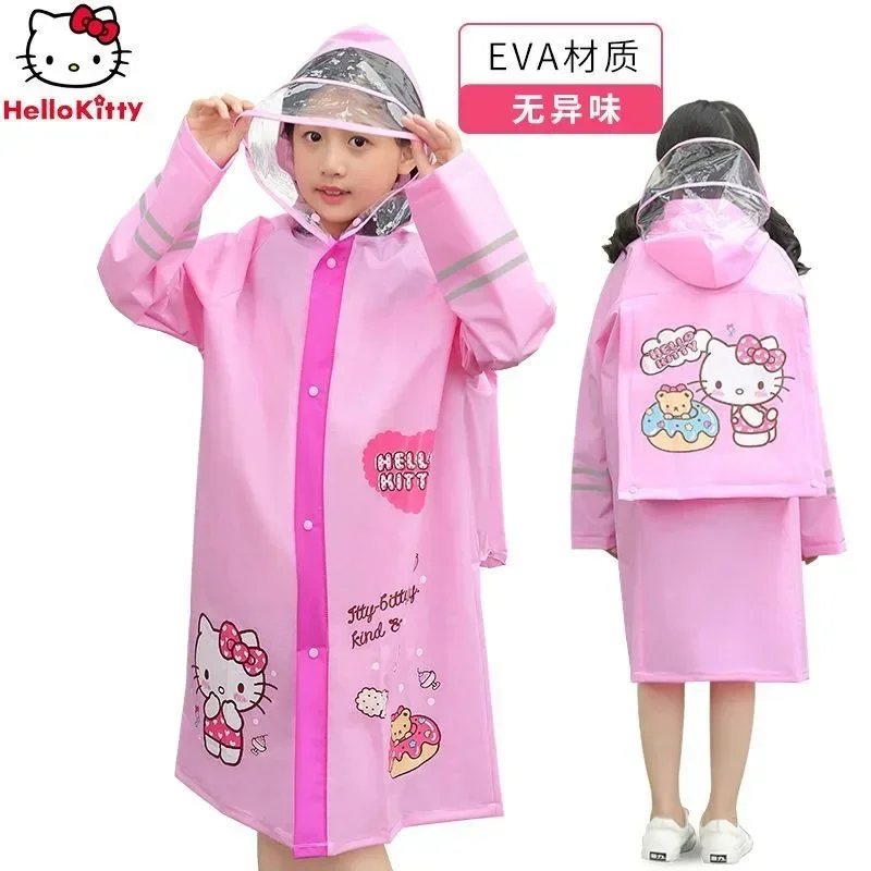 Hello Kitty children's kawaii raincoat girl baby kindergarten primary school student poncho with school bag creative rain gear