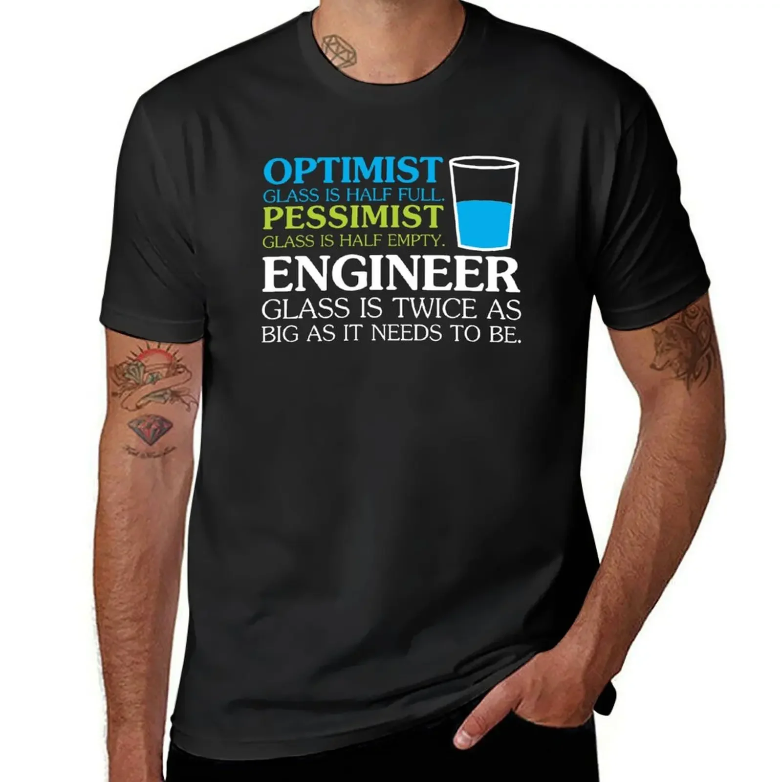 Funny Engineering T Shirts Gifts for Women Men-Optimist Pessimist Enginner T-Shirt plus sizes customizeds T-shirt men