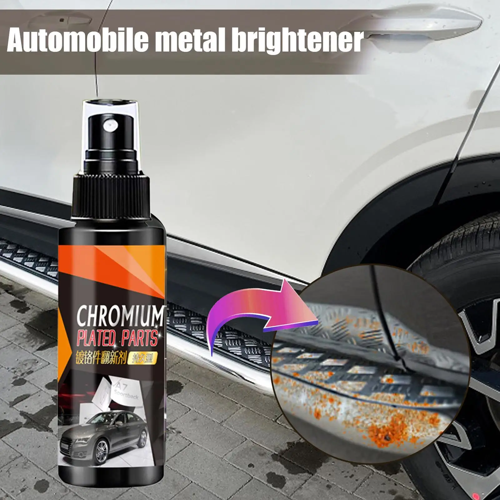 Chrome Shine Restorer 100ml Rust Remover Spray Auto Metal Cleaning and Refurbishment for Car Door Handle Wheel Hub Bumpers