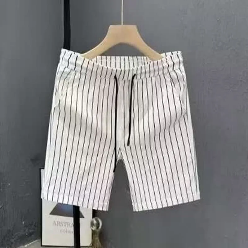 Pakaian Pria Celana Pendek Kasual Gaya Korea Celana Panjang Ringan Bergaris Slim Fit Musim Panas Trendi Modis Baru