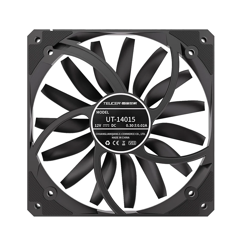 Teucer UT-14015 14 センチメートル超薄型シャーシファン 12V/4Pin PWM 300-1100 RPM 低ノイズ MFBD 15 ミリメートル厚さの PC ケース冷却ベンチレーター