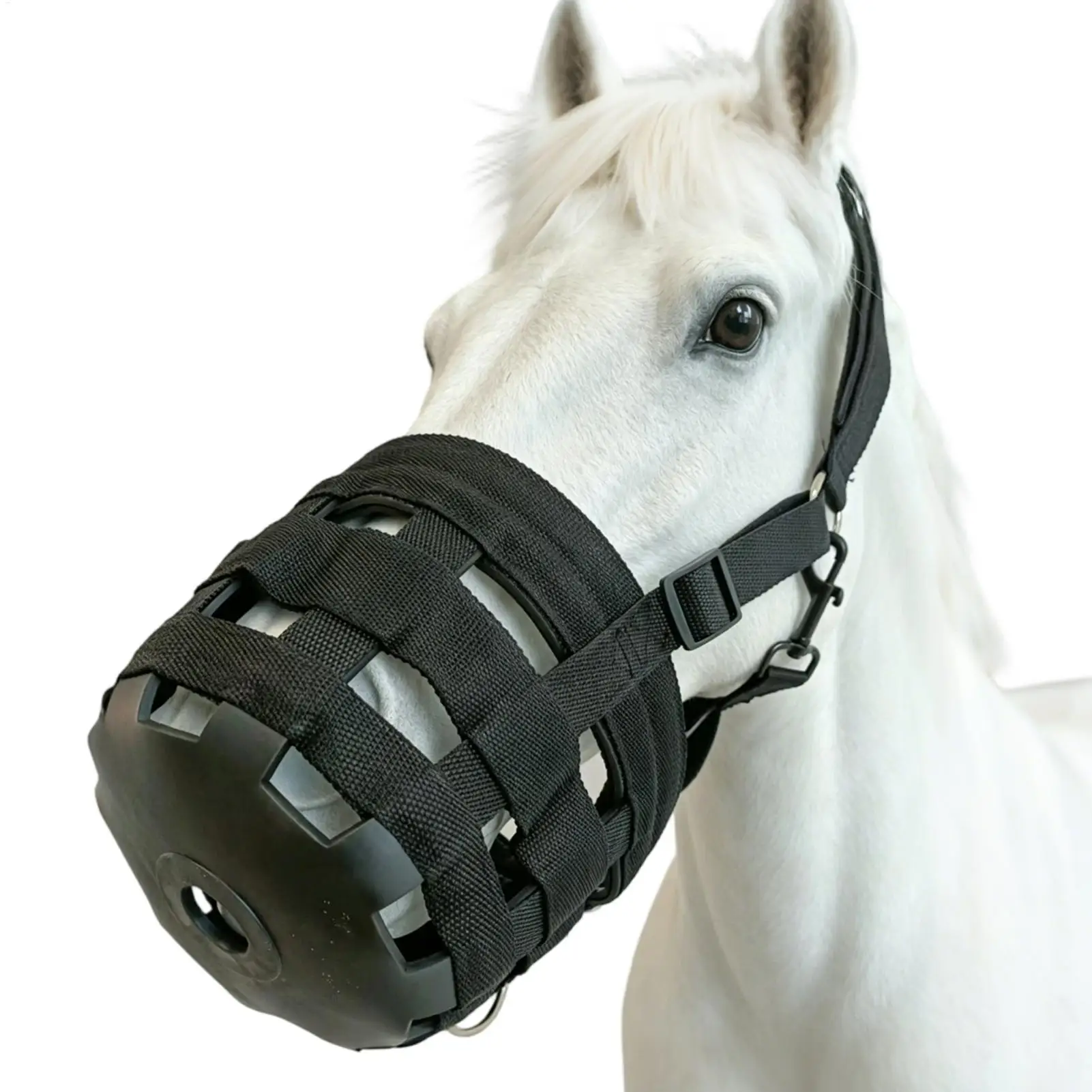 Horse Grazing Muzzle Anti Chew Adjustable Nylon Horse Grazing Muzzle with Halter for Equine Ranch Farm Maintenance Field Turnout