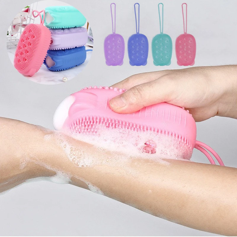 Brosse de bain en Silicone pour le nettoyage de la douche, épurateur corporel, utilisation Double face, Massage, relaxation, nettoyeur