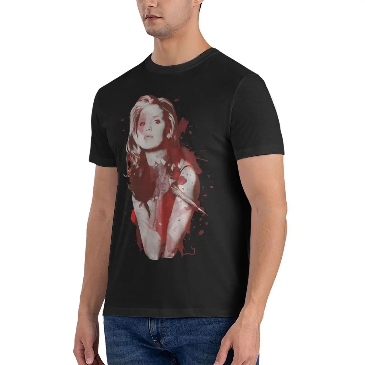 Splatter T Shirts Men's Pure Cotton T-Shirts Round Neck Buffy The Vampire Slayer Band Tee Shirt Short mens clothing tops fugees