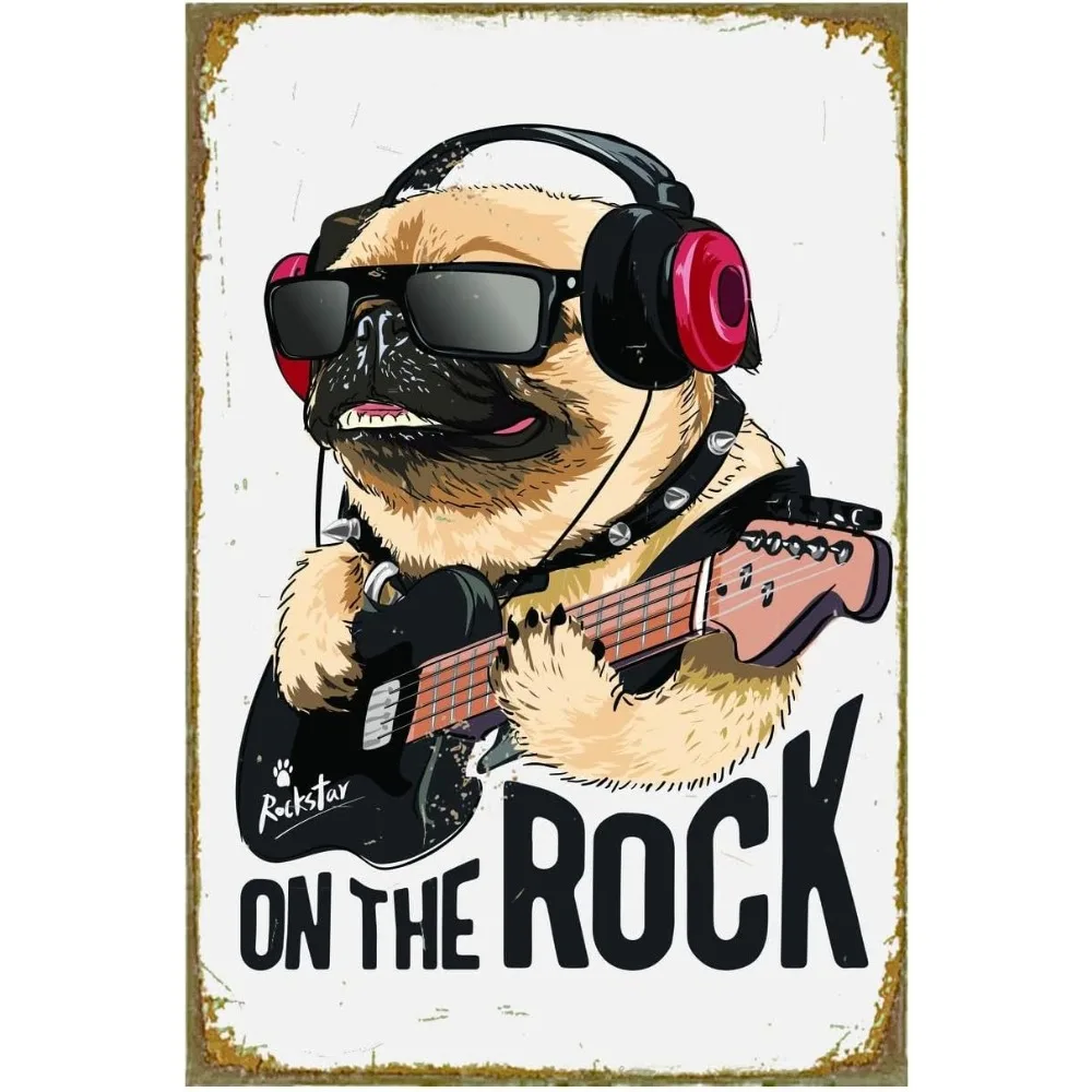 

Music Tin Sign, Rock Metal Sign, Guitar Dog Rockstar, Guitar Poster Studio Wall Decor Plaque for Home, Office, Bars, Restaurants