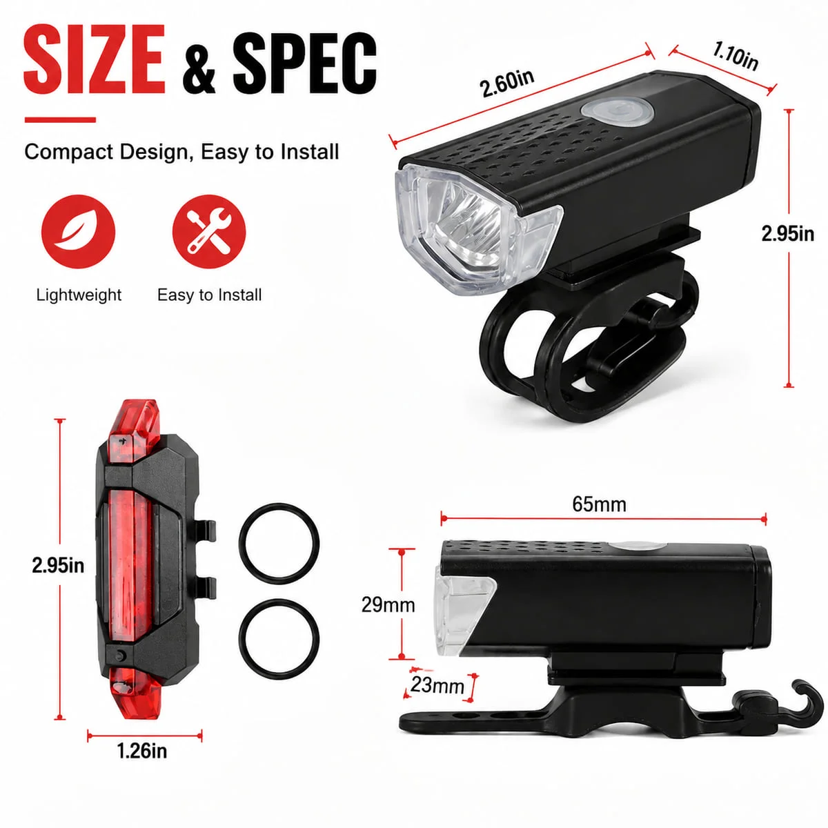 PINMOAP USB Rechargeable Bike Front and Rear Light Set Detachable Safety Warning Lamp for MTB Road Night Riding gallery 4