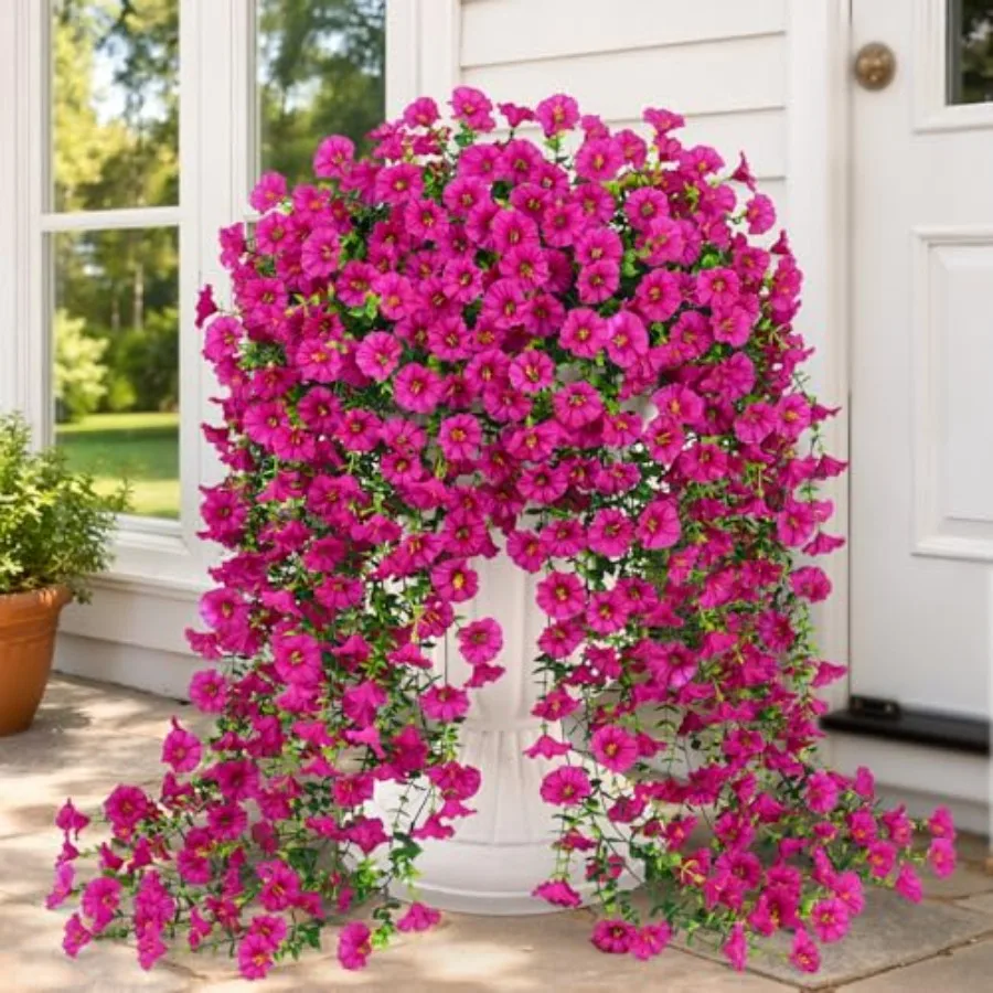 

Artificial Hanging Flowers for Outdoors, Fake Hanging Flowers for Decoration, UV Resistant Artificial Outdoor Plants, 4 Pcs Mor