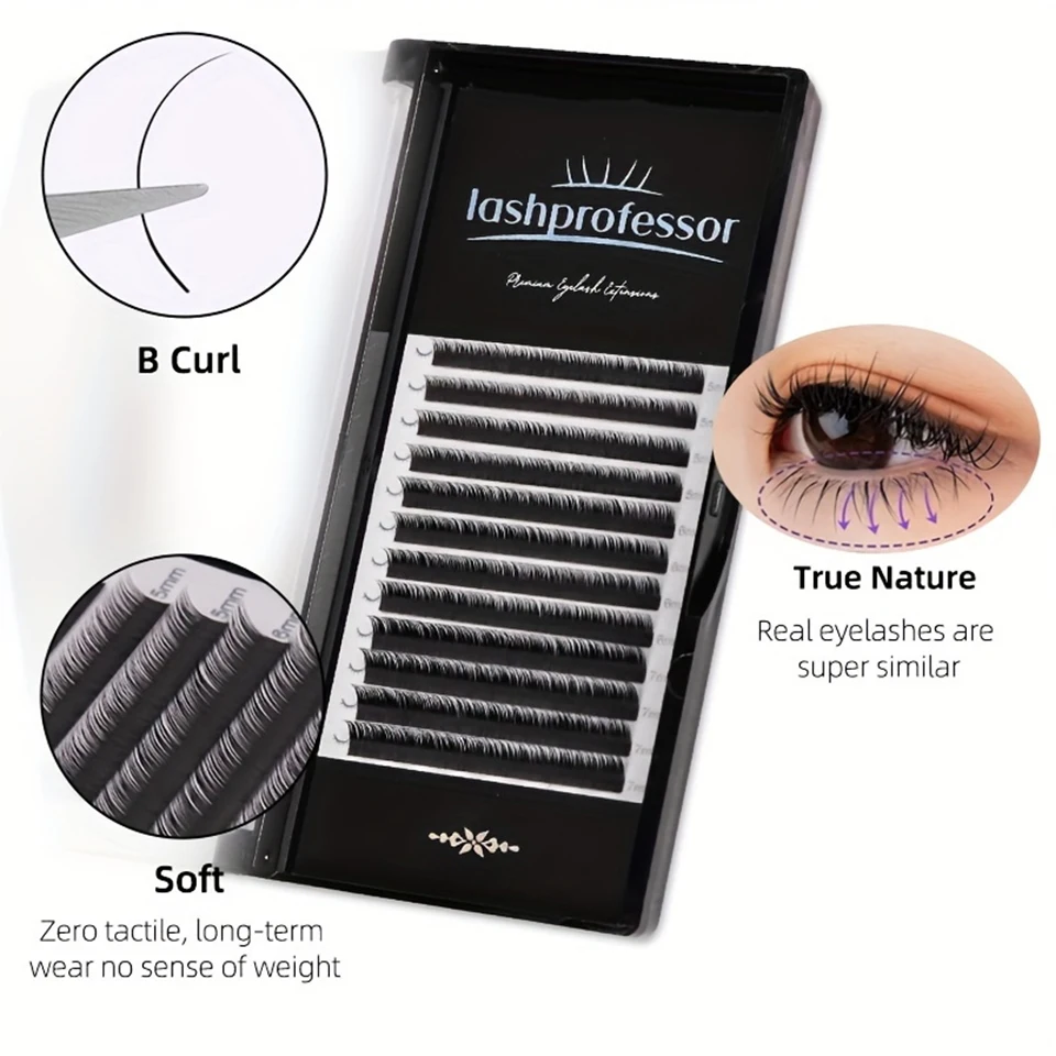 Lashprofessor B/L/M Curl Handmade Faux Mink Individual Eyelash Extension 8-15mm Natural Soft L Shaped False Eyelash Makeup Cilia