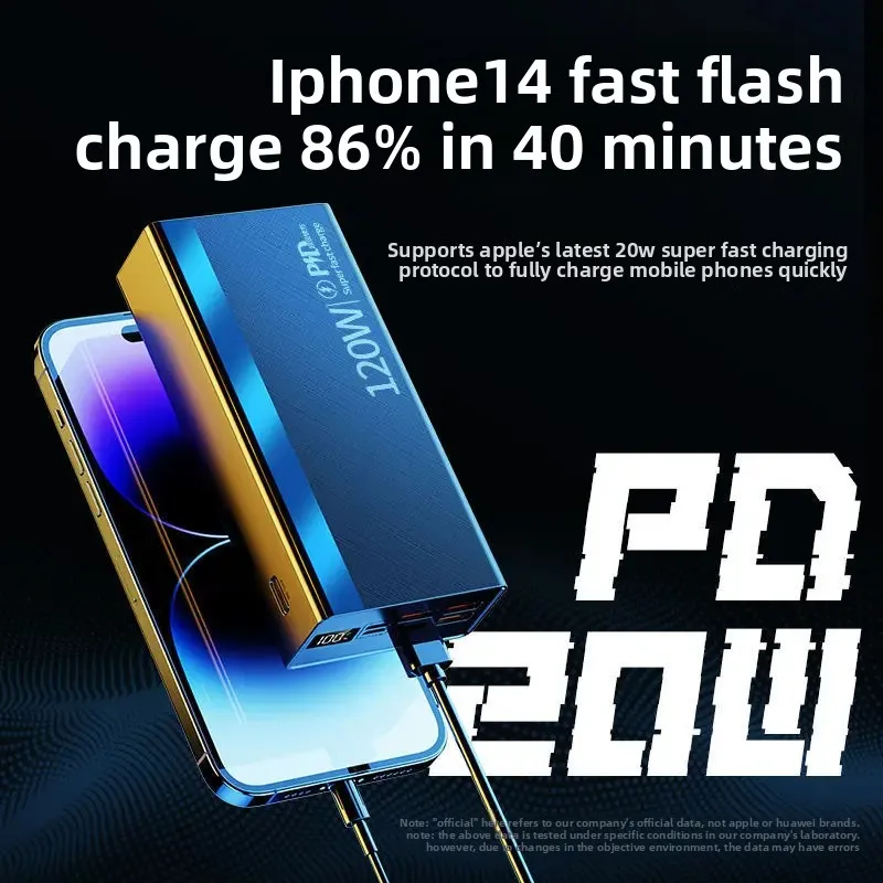 30000 MAh Large Capacity 120W Super Fast Charging Power Bank Outdoor Portable Power Bank ，Suitable For Most Electronic