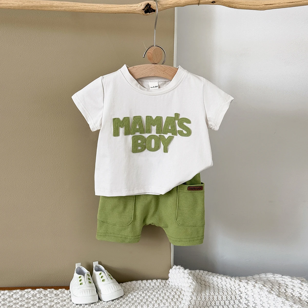 Summer Baby Set Letter Sticker Fabric Round Neck Top Bright Color Loose Shorts Casual Clothing Boys Girls