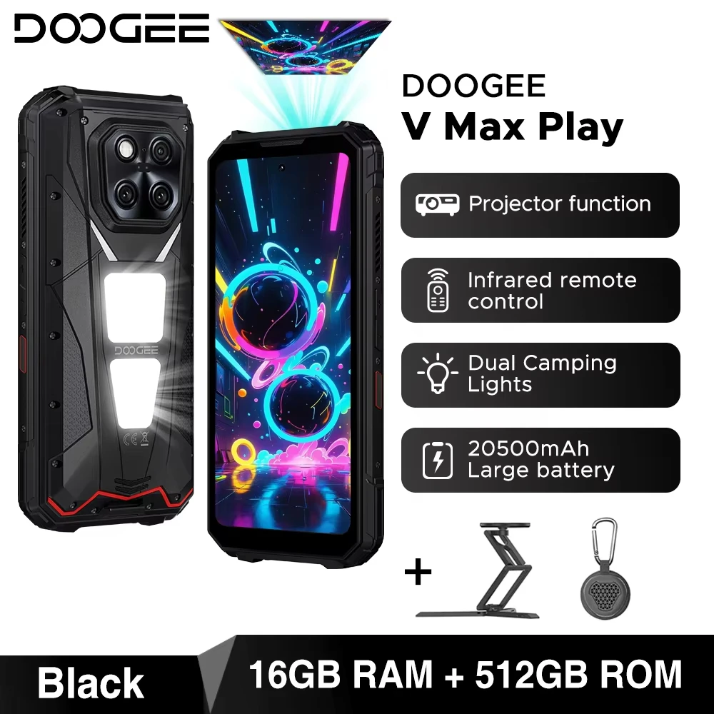 DOOGEE V Max Play 5G-projector Robuuste telefoon 6,78-inch display 20500 mAh batterij Dubbele campingverlichting Afmeting 7300 NFC-smartphone - afbeelding 1