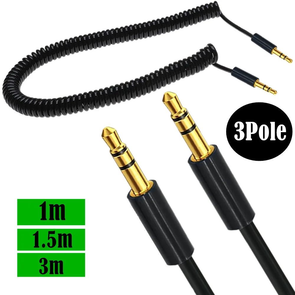 

3.5mm 1/8" Audio AUX Auxiliary Coiled Audio Cable Cord Male to Male Stereo Jack 1m/1.5m/3m