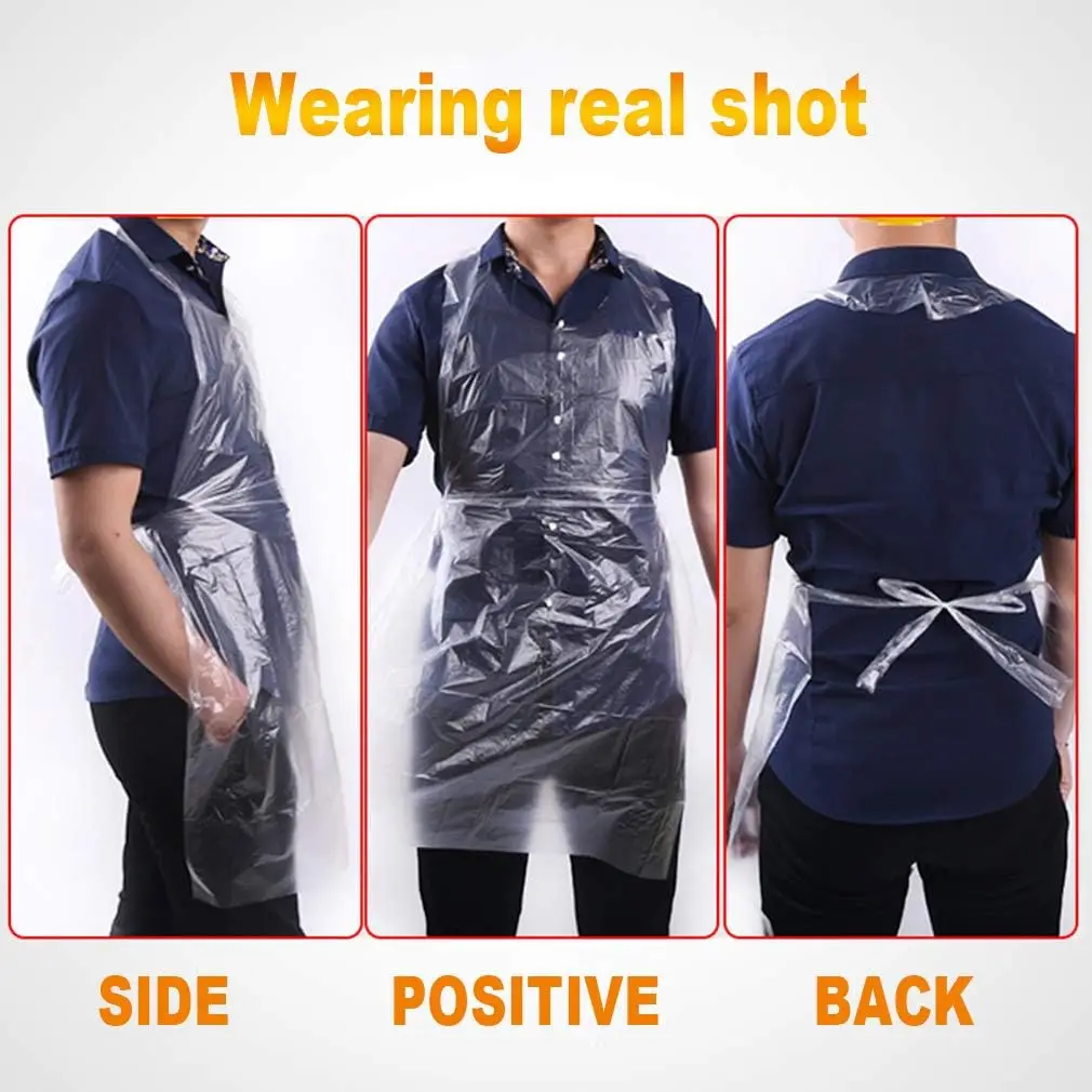 50/100Count Disposable Aprons Plastic apron for Painting Party, Cooking, Housework, Picnic etc.