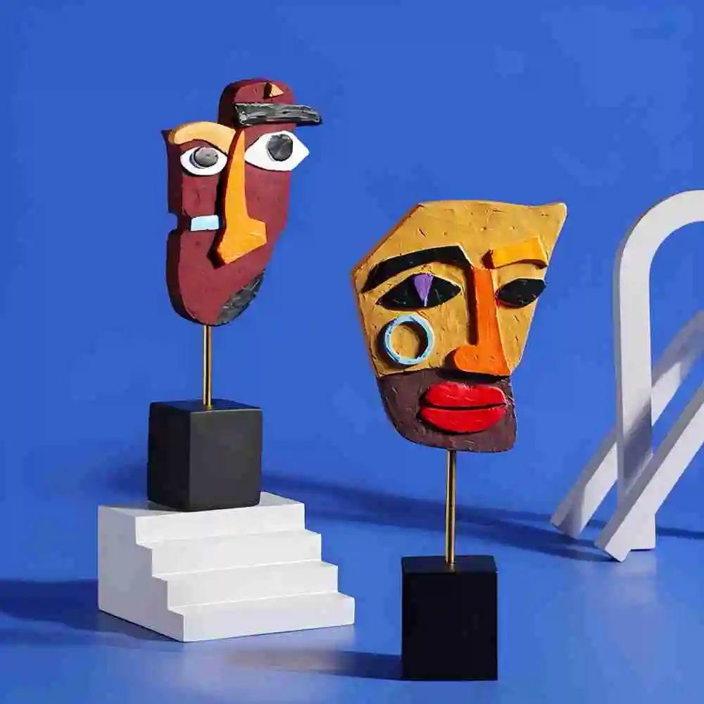 

Abstract Human Face Colorful Twisted Sculpture Café Store Home Decoration Modern Art Resin Craftwork Living Room Ornament Figure