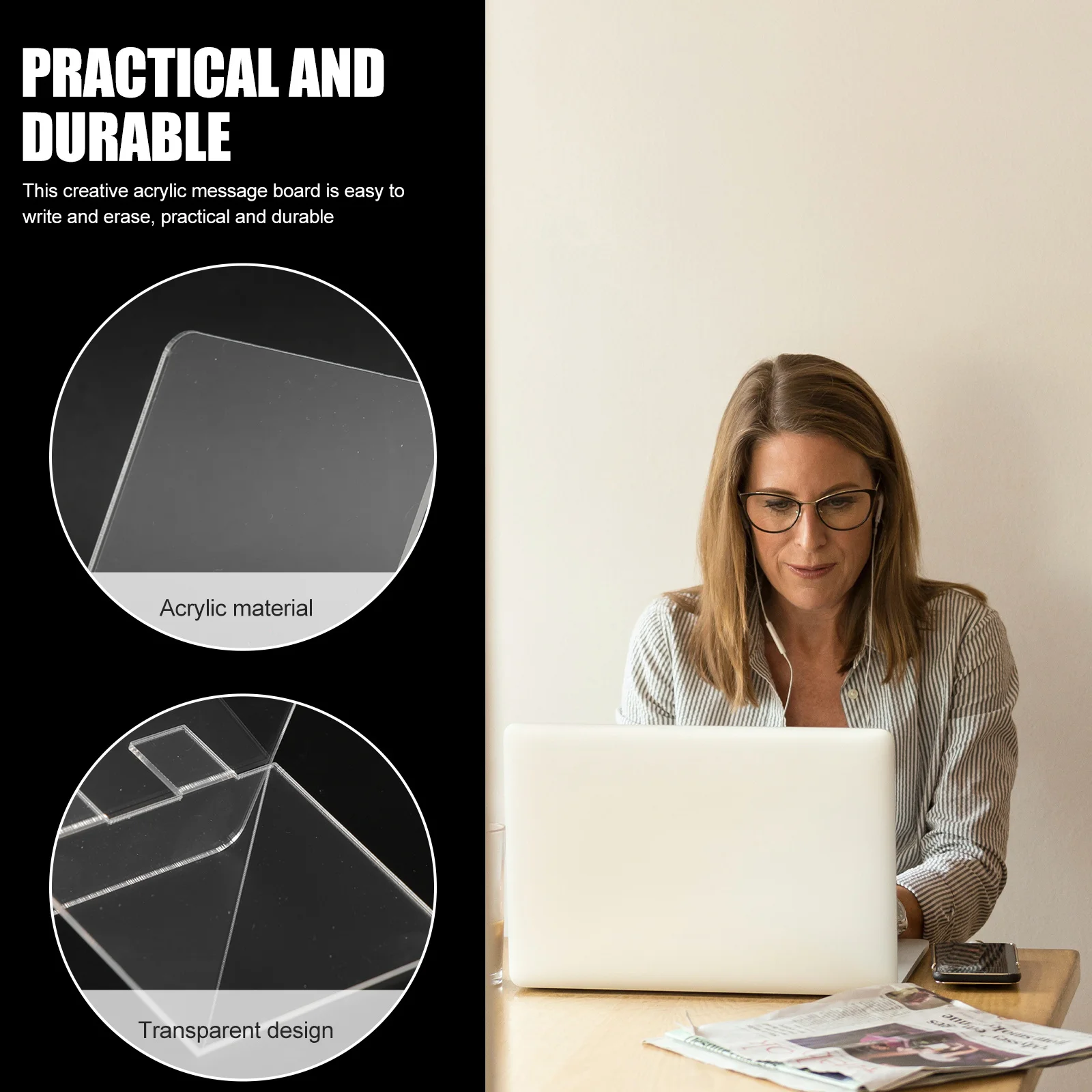 4 قطع من لوحة الرسائل الواضحة لكتابة الرسم والملاحظات مثالية للأطفال والكبار والمكتب والمدرسة وحامل هاتف مزخرف للمنزل