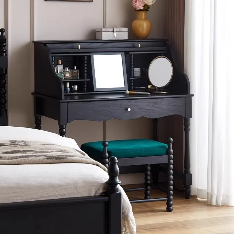 Adult Aesthetic Vanity Tables Simple Sliding Flip Black Mirror Drawers Dressers Makeup Desk Chair Coiffeuse De Chambre Furniture