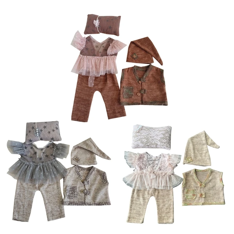 Baby Costume Headband & Lace Clothing Set Newborns Photo Clothes Outfit 6PCS