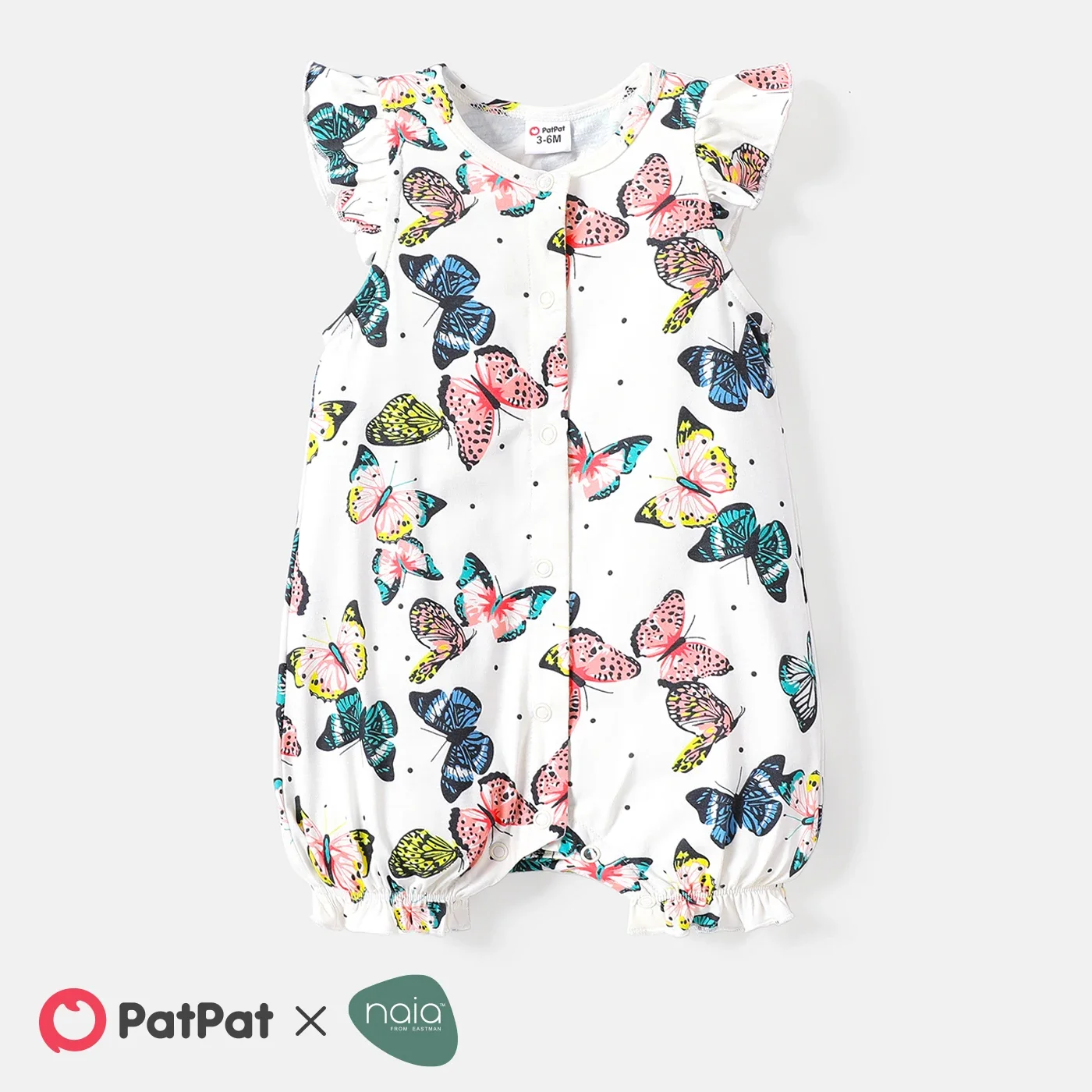 PatPat Naia™ Baby Girl Polka Dots or Butterfly Print Flutter-sleeve Romper Suitable for Summer Season Basic Style