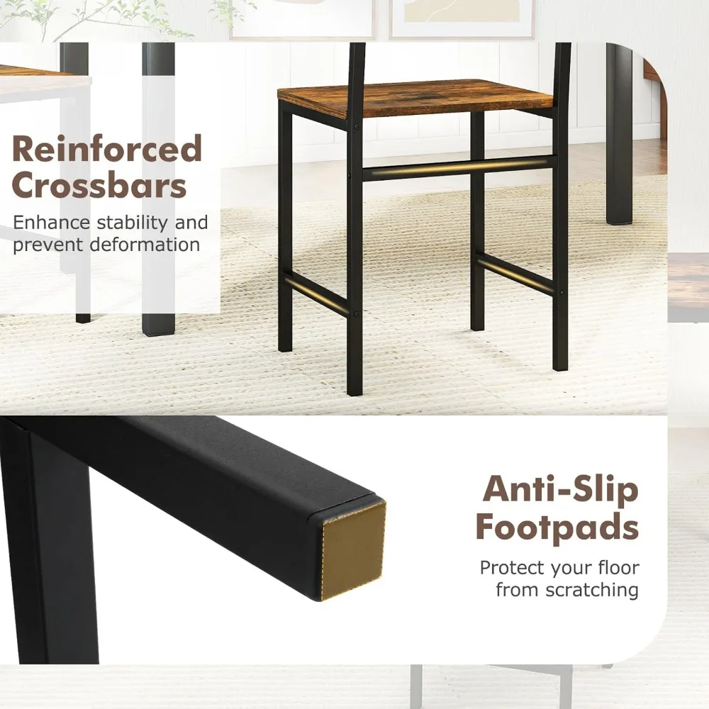 Rustic Farmhouse Style Wood and Metal Armless Dining Chairs Set of 2 with Comfortable Wide Seats and Slanted Backs