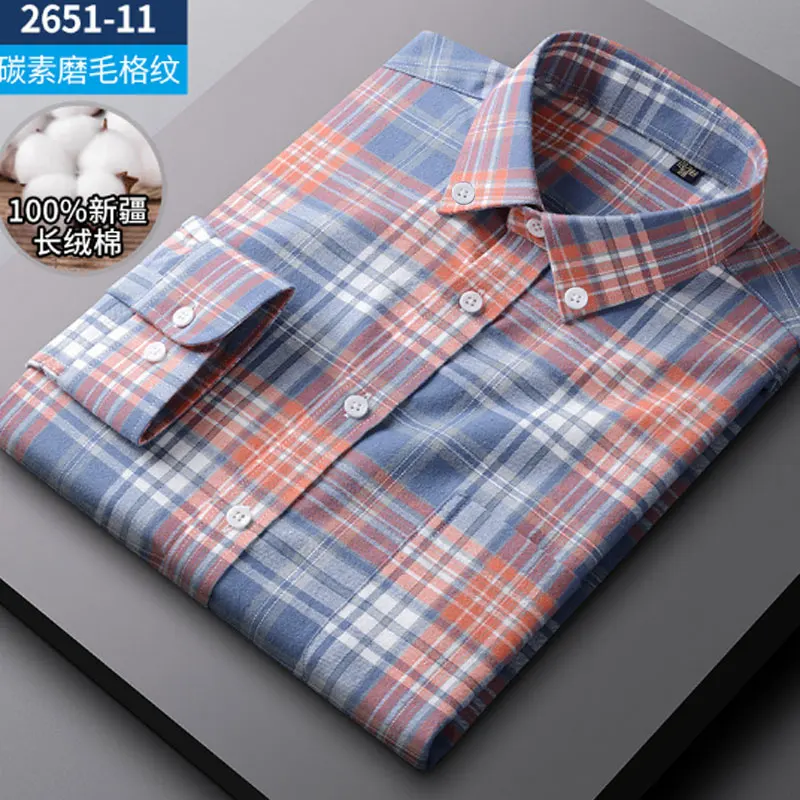 7XL 100% cotton men's shirt Long sleeve Oxford plaid high quality no-iron Business casual slim-fit plus size breathable