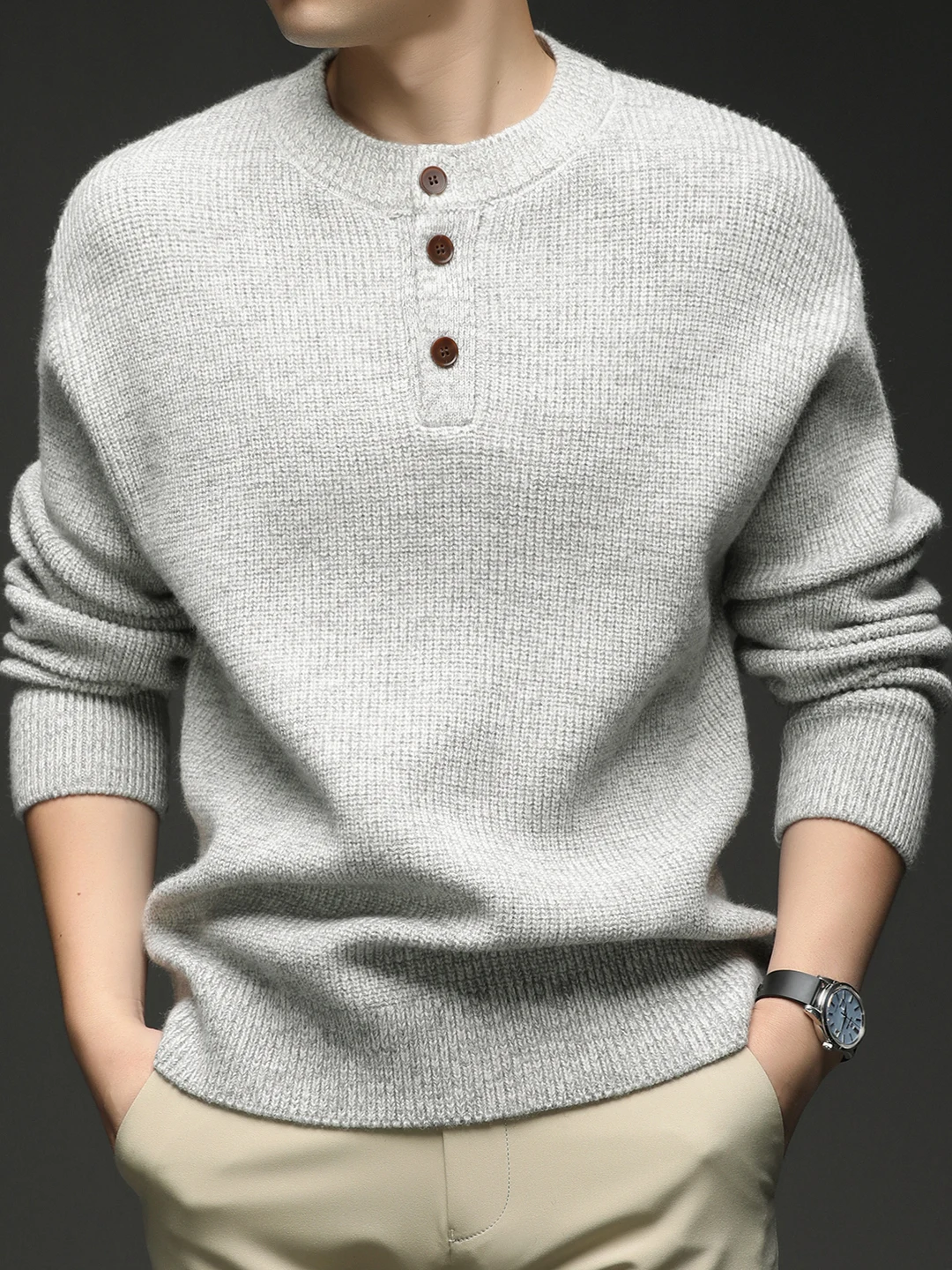 

Men's Casual Knitted Sweater f Buttoned Overhead Thiened Faionable All-Match Knitwear Base Layer Autumn Winter Wear