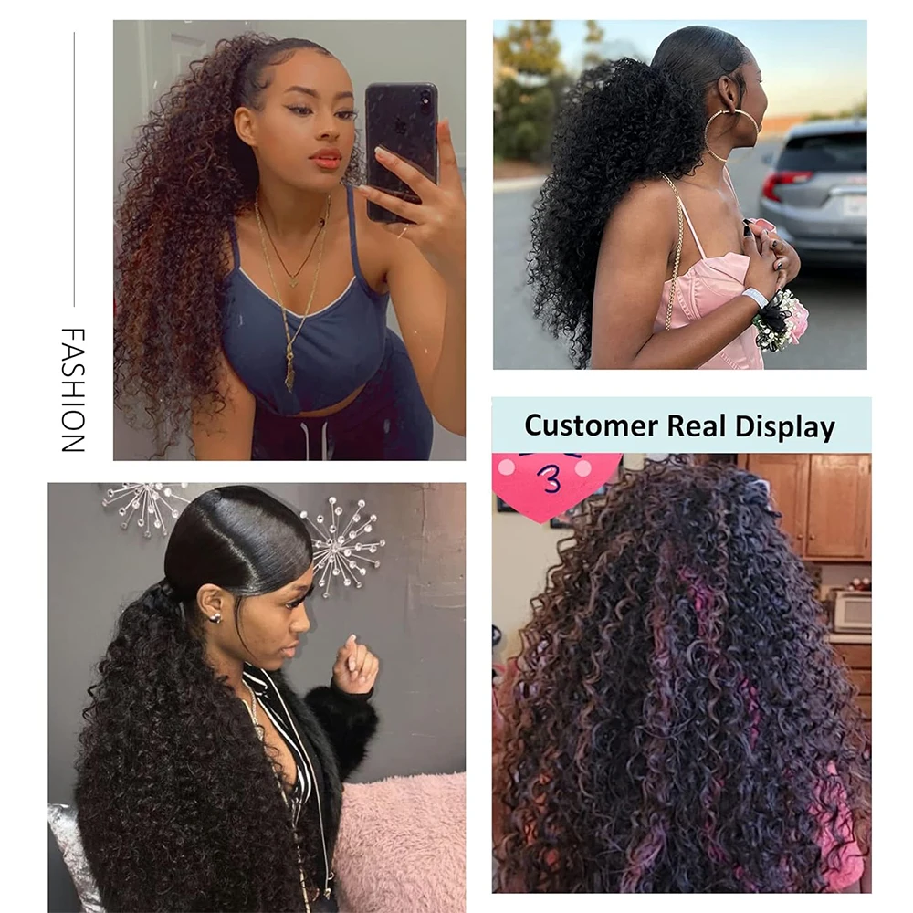 Drawstring Curly Ponytail Extension for African Women Afro Kinky Curly Hair Pieces Synthetic Heat Resistant